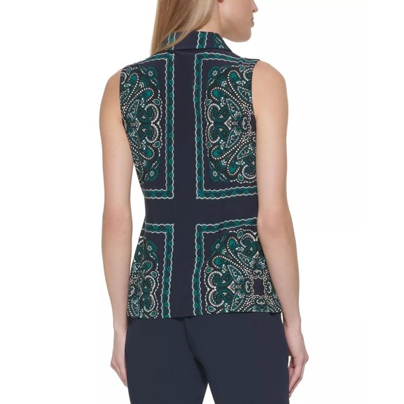 NEW Tommy Hilfiger Midnight & Forest Mandala Sleeveless Button-up Blouse Size S - Picture 2 of 4